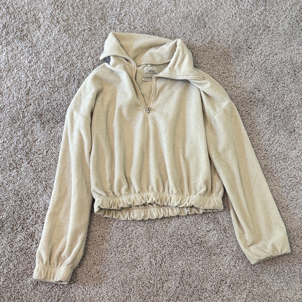 Urban Outfitters Cream Sherpa Zip-Up Pullover Jacket